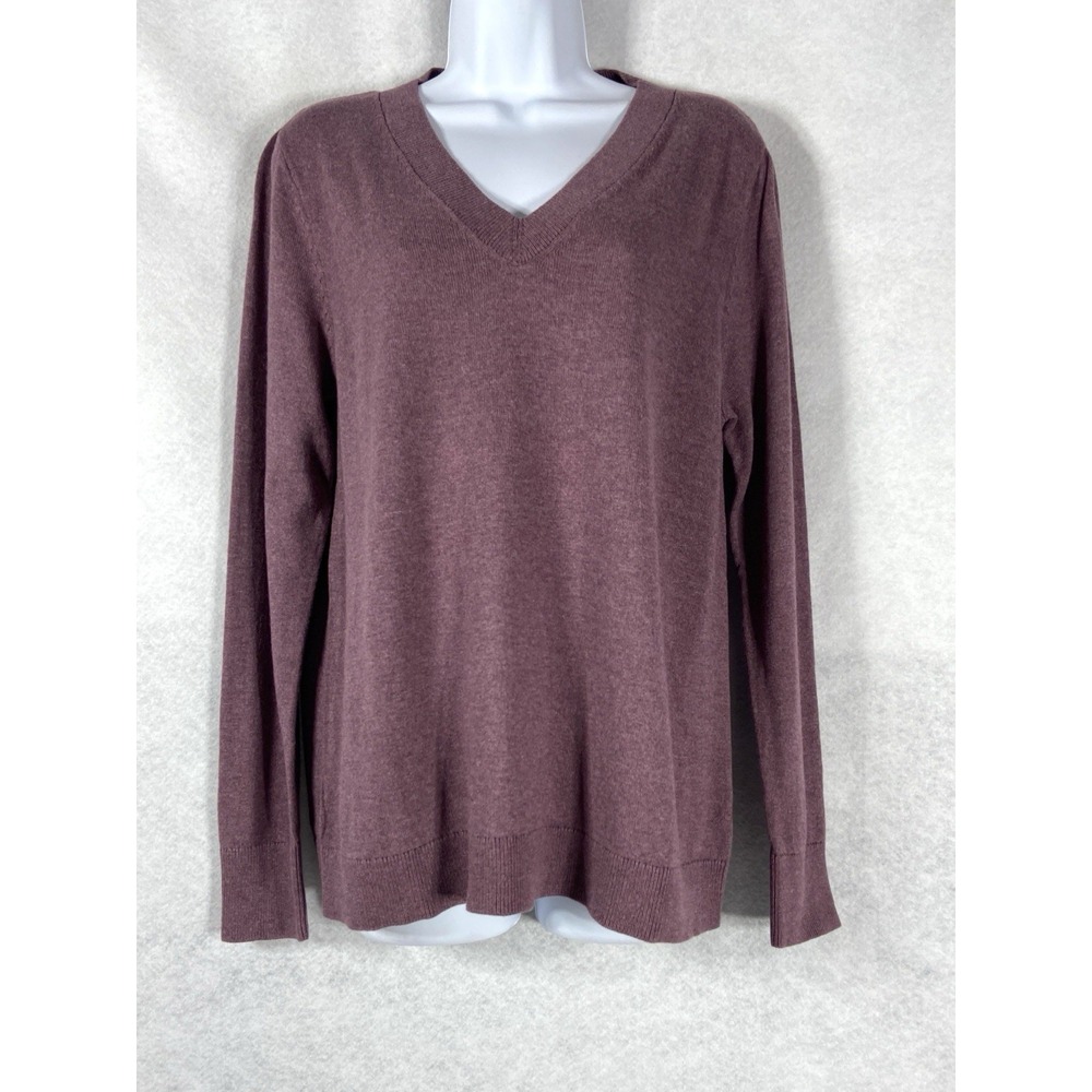 J. Jill Sweater Womens Medium Plum Berry V-Neck Cotton Blend Cozy Minimalist NWT